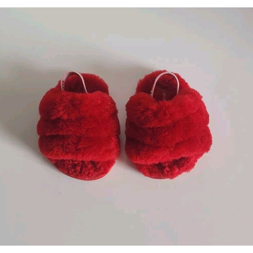 UGG Australia Infant's Fluff Yeah Slide Slingback Shearling Red Sandals Size 2